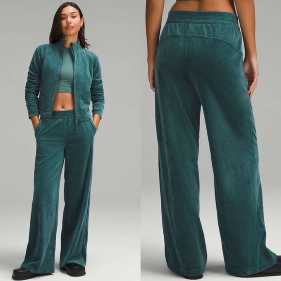 Lululemon Track Set Scuba Jacket Wide Leg Pants Storm Teal Velvet Cord Size 4 - Picture 12 of 13